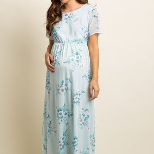 PinkBlush Maternity Blue Floral Chiffon Maxi Dress